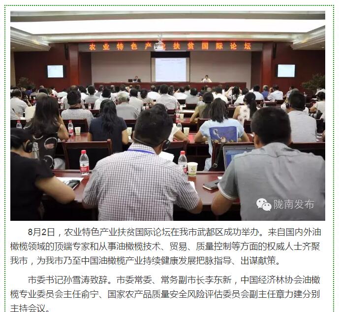 大腕齊聚農(nóng)業(yè)特色產(chǎn)業(yè)扶貧國際論壇，“把脈”隴南油橄欖發(fā)展